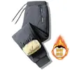 Calças masculinas de lã de cordeiro, forradas com fleece e espessadas, calças casuais para meia-idade e idosos, tamanho grande, à prova de frio e quentes, calças esportivas