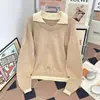 Suéter de punto para hombre, de retazos retro, bloques de color, imitación de dos piezas, moderno, casual, holgado y relajado, de alta gama, versátil, con cuello