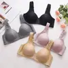Sujetador de talla grande tipo botón frontal para mediana edad y personas mayores, con copas laterales que recogen el pecho, sin aro metálico, lencería para madres, push up para pecho grande y mostrar texto pequeño
