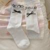 Calcetines Blancos para Mujer, Calcetines Dulces con Lazo a Media Pantorrilla, Calcetines Finos de Encaje Lindo de Rizo para Primavera y Otoño, Calcetines de Estilo Ballet para Mujer