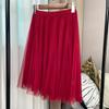 Falda plisada de nuevo estilo, falda de línea A adelgazante, falda versátil elegante de malla de cintura alta de ajuste ceñido para mujer de primavera y verano