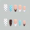 24 Piezas Venta Caliente Transfronteriza Uñas Francesas Portátiles Manicura Comercio Exterior Europeo y Americano Más Vendido Uñas Postizas de Lunares Puntas de Uñas con Forma de Almendra