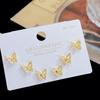 Brincos requintados e pequenos de zircônia incrustada com diamantes, um cartão, três pares de brincos, agulha de prata S925, elegantes, simples, de alta qualidade, com toque