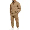 Conjunto de moletom com zíper e bolso canguru e calça, estilo workwear, gola alta, forrado de fleece, pesado, outono e inverno, transfronteiriço europeu e americano, masculino, corte solto