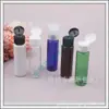 Botella azul con tapa abatible, 30 ml; botella negra de tapa tipo mariposa, botella de gel antibacterial; frasco de medicina líquida marrón, 30 ml; botella de loción blanca