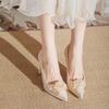 Sapatos de Primavera e Outono 2025 Novos Sapatos Sociais de Bico Fino e Decote Baixo Estilete Francês Sexy Sapatos Mary Jane Sapatos de Casamento Sapatos de Dama de Honra