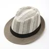 Sombrero de Paja Personalizado Transfronterizo, Sombrero de Sol para Playa, Sombrero Fedora Pequeño, Sombrero Jazz Retro Rayado, Sombrero de Protección Solar para Viajes al Aire Libre