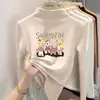 Camiseta de manga comprida com gola alta para meninas, camada base com forro de fleece, novo estilo outono/inverno 2026, top casual infantil com forro de fleece