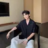 Camisas de Verano Modernas, Atractivas, Delgadas, Transpirables, con Cortes, de Manga Corta para Hombres y Mujeres, Estilo Coreano, de Alta Gama, Cuello Cubano, de Manga Tres Cuartos