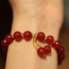 Pulsera de ágata roja natural de 8 mm con explosiones en vivo para mujer. Pulsera tejida con borlas de ágata calcedonia.