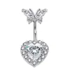 Anillos de Ombligo de Mariposa Estilo Europeo y Americano para Mujeres, Joyería de Piercing de Ombligo Incrustada de Diamantes, Transfronterizo