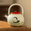 Tetera Roja Divertida de Gato Salvaje de Primavera Estilo Palacio, Tetera Individual de Cerámica con Separación de Agua y Té, Juego de Té Casero Estilo Chino para Una Persona