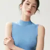 Suéter de lana fina y ligero, cuello alto de otoño/invierno, capa base sin mangas, top de punto de merino ajustado para mujer