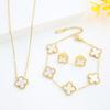 Collar de trébol de tres piezas de doble cara de acero inoxidable, pendientes, pulsera, traje para mujer, gran oferta transfronteriza europea y americana.