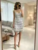 A162 Tirantes Europeos de Espagueti 2026 Lentejuelas Cuello en V Borla Danza Latina Sexy Bodycon Moda Vestido Corto
