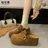 Mules cerrados estilo fuegos artificiales de piel genuina para mujer, modelo otoño 2026, cómodos zapatos estilo Birkenstock de suela gruesa para aumentar altura para personas menudas