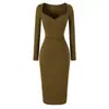 Vestido longo elegante sexy estilo francês de luxo leve, com decote V, plissado, bodycon, modelador, de caimento justo e mangas compridas, vestido moderno que acintura