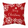 Funda de Cojín Temática Navideña Fondo Rojo Lino Felpa Corta Estampada Funda de Cojín Regalo Navideño Al Por Mayor