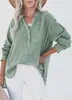 2026 Moda Europeia e Americana Transfronteiriça Estilo Primavera e Outono Blusa Plissada com Botão Manga Longa Cor Sólida Camisa Feminina Top Pulôver Solto