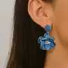 Pendientes de Flor de Perla con Colgante de Tela Vaquera Silver Needle Simples Dulces Moda Tachuela Versátiles Nicho Pendientes de Temperamento