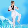 Roupas de Treino de Algodão Puro com Listras, de Manga Longa e Manga Curta, para Crianças e Adultos, com Roupas de Taekwondo Estampadas e Bordadas para Treinamento de Artes Marciais