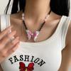 Collar de Cadena Negra de Mariposa Rosa Exagerada Europea y Americana Diseño Nicho Femenino Subcultura Hip Hop Cadena Picante y2k