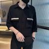 Roupa de Trabalho Seda Gelada Manga Curta Moda Masculina Marca Fashionável Camisa Fashionável Estilo Britânico Camisa Masculina de Sete Mangas