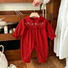 Enterizo Rojo Festivo Estilo Chino para Bebé Primavera y Otoño de un Año Luna Llena Agarrar la Semana Atuendo de Cumpleaños Ropa para Gatear al Aire Libre para Bebé y Niño Pequeño