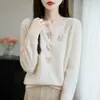 Suéter de Crochê Manual Novo Outono/Inverno 2026 com Quatro Rosas para Mulheres, Gola Redonda, Manga Longa, Caimento Solto, Top de Tricô Casual