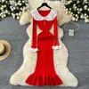 Vestido com Babados Saia Tricô Outono e Inverno Nova Saia Suéter 2024 Retrô Senhora Europeia e Americana Transfronteiriça Saia Francesa