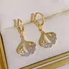 Pendientes de Hoja de Ginkgo con Piedra Ojo de Gato Diseño de Nicho Sentido Avanzado Pendientes de Tuerca de Plata Lujo Ligero Para Mujer Nueva Moda 2023