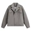 Jaqueta Masculina Suede Vintage Estilo Motociclista, Tendência e Cool 2026, Curta com Gola Reversível Studded, Lapela Larga, Casaco Workwear