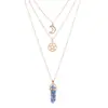 Collar Colgante de Ágata Columna Hexagonal Transfronterizo Europeo y Americano Cadena para Clavícula de Mujer Luna Hueca Estrella de Cinco Puntas Collar Multicapa