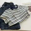 Camiseta Color Block Listrada de Manga Curta Tendência Jovem para Mulheres, Top Único Fashionável Estilo Coreano Slim Fit de Verão