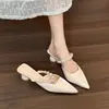Chuyuji 2026 Verano Nuevos Mocasines de Satén Perlado de Punta Cerrada para Mujer, Sandalias de Moda con Tacón Grueso y Punta Fina para Uso en Exteriores