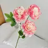 Flores Artificiales de Peonía Rosa de 3 Cabezas Ramo de Flores Falsas Adorno para Mesa de Comedor de Sala de Estar Arreglo de Florero de Peonía Decoración Accesorios de Fotografía