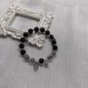 Obsidiana Natural Negra Cristal para el Cabello Elástico Pulsera de Cristal para Mujer Retro Simple Blanco Color Libre Pulsera de Regalo