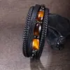 Pulsera de Ojo de Tigre de Venta Caliente Transfronteriza Europea y Americana para Hombre, Cuerda de Cuero Trenzada Multicapa, Tendencia de Personalidad de Moda, Pulsera de Cuero Versátil