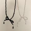 Collar de Cadena para Clavícula con Cuentas de Perlas y Lazo Estilo Ins Coreano Diseño Chic