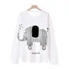 Camiseta de Manga Larga con Estampado de Elefante en Línea Minimalista, Top Redondo de Manga Larga Artístico y Creativo para Mujer