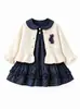Nuevo cárdigan de punto dulce de otoño con cuello de muñeca, vestido de manga larga de lunares, conjunto de dos piezas para niñas