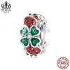 Aifule Trébol de la Suerte Mariquita Cuentas de Silicona Plata de Ley S925 Circonita Silicona Cuentas Espaciadoras DIY Cuentas Sueltas Joyería