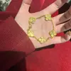 Collar de Trébol de Cuatro Hojas Hielo Triturado Dorado Edición Limitada de Año Nuevo Pulsera de Cinco Flores Doble Cara Escama de Dragón Hielo Triturado Suministro en Vivo