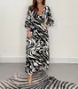 Otoño 2024 Europeo y Americano Amazon Nuevo Casual Vestido Largo de Manga Media Elegante Cuello en V Ceñido a la Cintura Vestido Holgado para Mujer