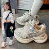 Zapatillas de deporte para niñas, primavera y otoño 2025, nuevo estilo coreano, con lazo de perla, zapatos de torre, zapatillas de correr casuales de malla para niños