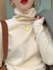 Camiseta básica de cuello alto de terciopelo doble cara para mujer, otoño e invierno, forrada de polar, engrosada, elegante, de alta gama, top cálido
