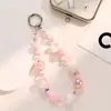Cadena para Teléfono Móvil Rosa con Perlas Estilo Mixto Cadena de Gama Alta Ins Lazo Colgante de Pedrería Llavero de Cristal