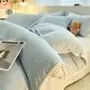 Juego de cuatro piezas de terciopelo de leche engrosado, funda de edredón individual de forro polar coral, franela de felpa, ropa de cama de doble cara de felpa para invierno