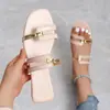 Moda Europea y Americana Tallas Grandes Comercio Electrónico Transfronterizo Nuevo Bloque de Color Suela Plana Punta Cuadrada Correa Única Sandalias Cubrepiés de Verano para Exteriores