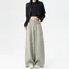 Pantalones Azul Marino de Bolsillo en V de Pierna Ancha para Mujer, Nuevo Estilo Otoño 2026, Pantalones Deportivos de Pierna Recta, Pantalones de Traje Adelgazantes de Cintura Alta